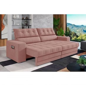 Sofá Oscar Plus 2,06m Retrátil/reclinável Suede Nude - Xflex