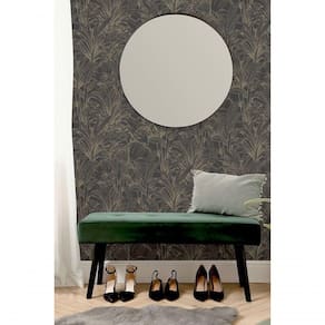 Papel De Parede Muse Folhagem Preto E Prata A51403