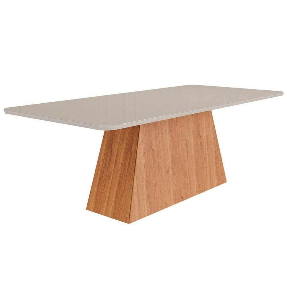 Mesa de Sala Jantar Helena c/ Tampo Madeirado c/ Vidro 210x100cm Cinamomo/Off White - Cimol