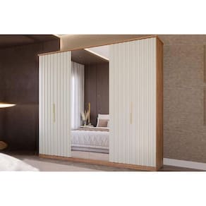 Guarda Roupa Casal 6 Portas ( 2 c/ Espelho) e 6 Gavetas La Belle Cinamomo/Off White - Panan