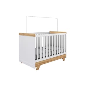 Berço Infantil Retrô 2 em 1 Branco/Amendoa - Peroba