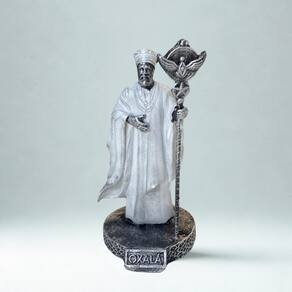 Escultura Oxalá Segurando Seu Opaxorô Vintage em Resina 10cm