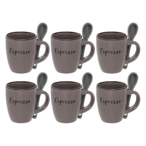 Jogo Caneca Xícara com Colher de Cerâmaica Rustic Marrom 6 peças 100mL - Hauskraft