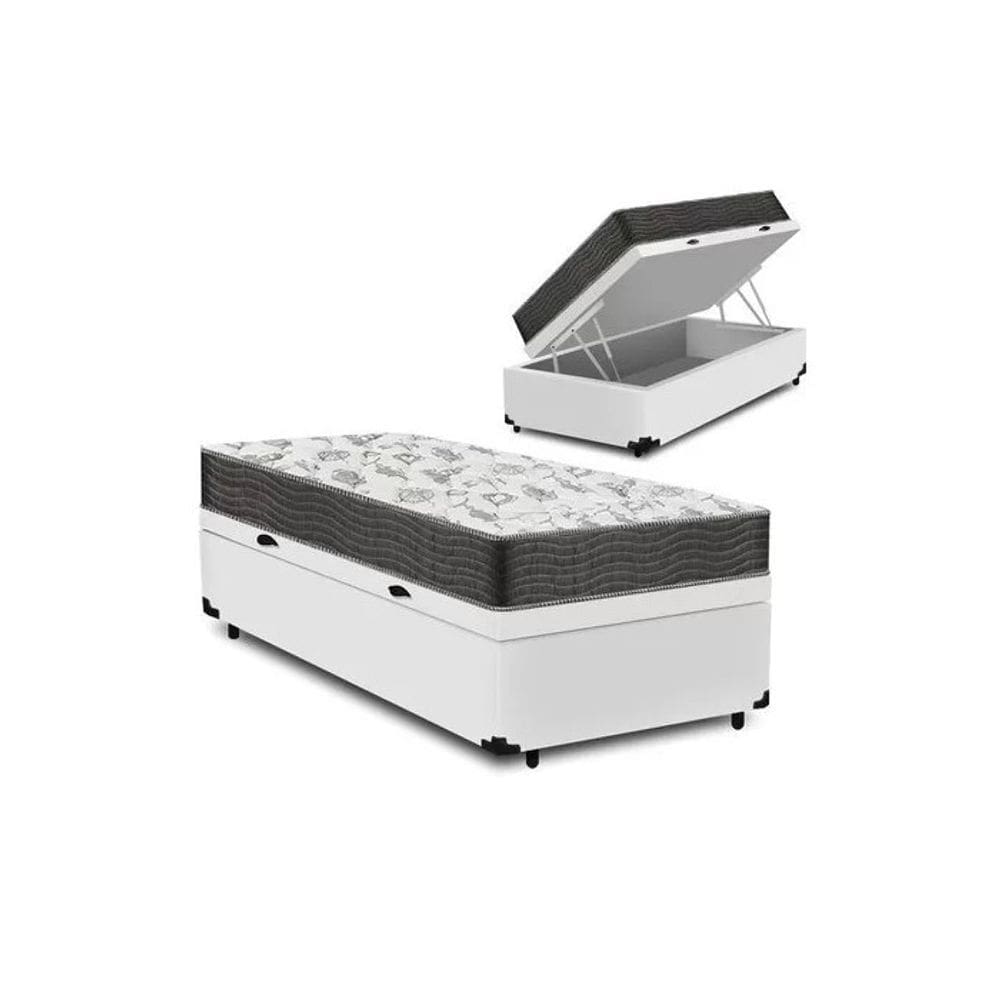 Cama Box Baú Solteiro Branco Colchão ISO 100 D33 - Ortobom