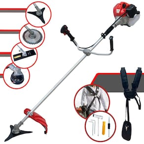 Roçadeira Máquina de Corta Grama À Gasolina Anmax CG520P-TB 2T 52cc 2,2HP 10.000rpm + Lâmina 2 Pontas + Lâmina 3 Pontas + Lâmina 40 Dentes + Carretel