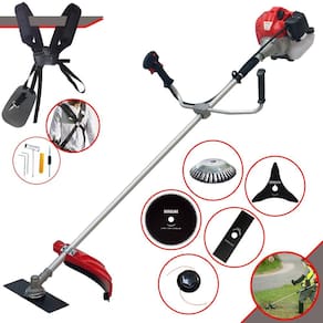 Roçadeira À Gasolina Anmax CG520P-TB 2T 52cc 2,2HP Com Carretel + Lâmina Facão + Lâmina 3 Pontas + Lâmina 80 Dentes + Escova Circular de Aço 38 Cerdas