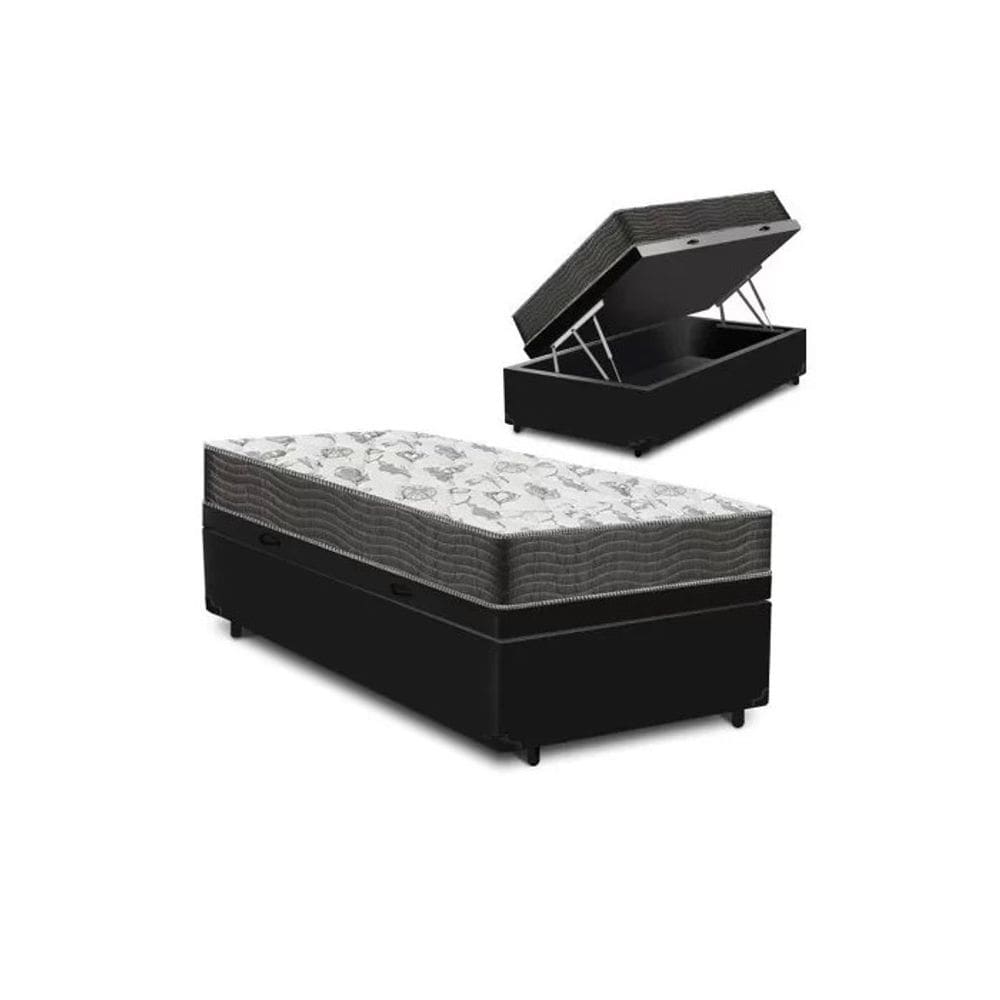 Cama Baú Solteiro Preto Colchão ISO 100 D33 - Ortobom