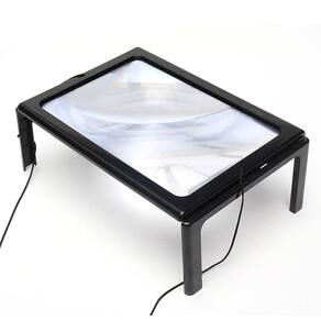 Lupa De Mesa A4 Com Suporte, Mãos Livres, Ampliação 3x, Iluminação Led, Lente Para Leitura.