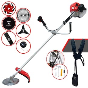 Roçadeira Completa Anmax CG520P-TB À Gasolina 2,2HP 52cc 10.000rpm + Kit Extra de Faca 3 Pontas, Faca 6 Pontas, Faca 40 Dentes Vídea e Faca 80 Dentes