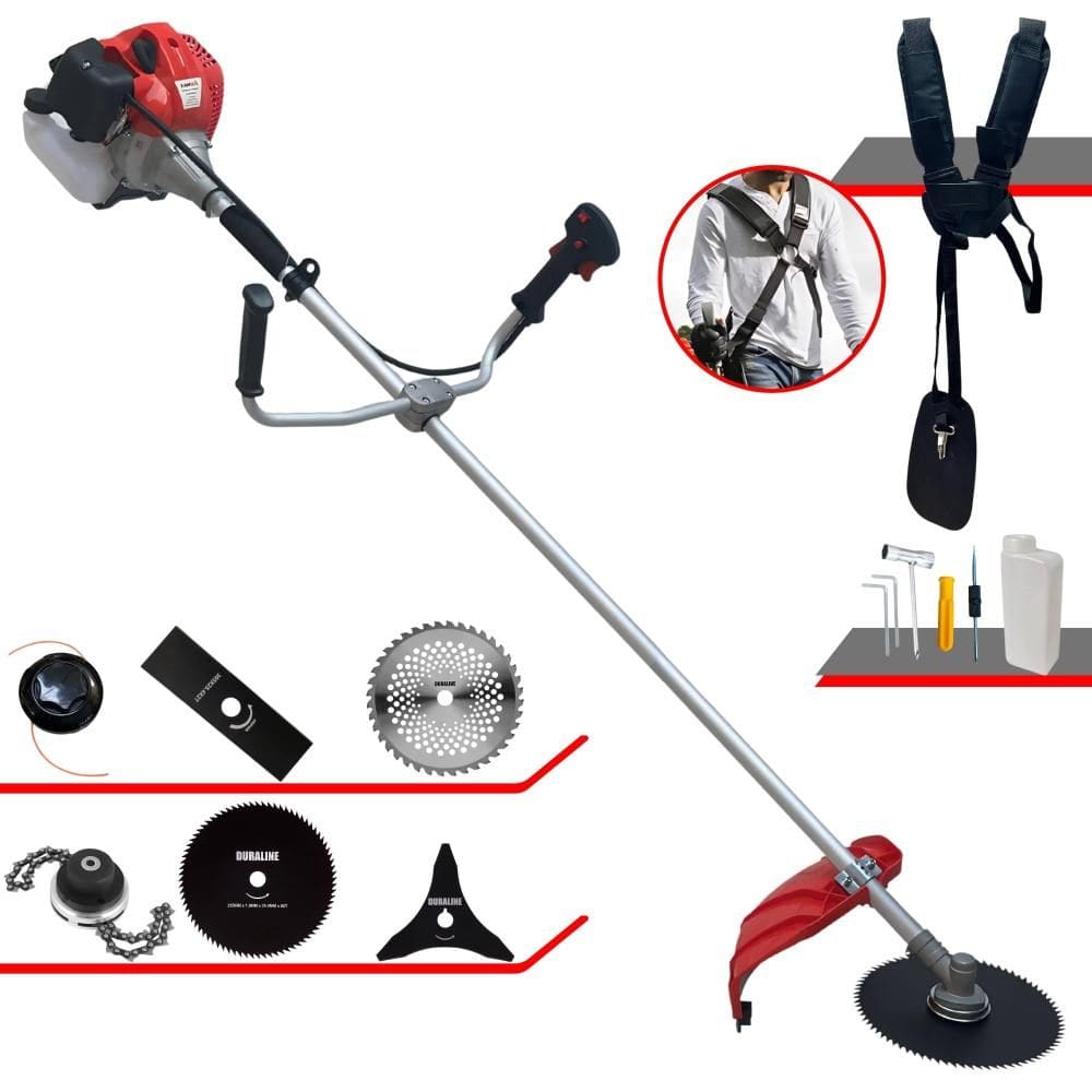 Roçadeira Robusta À Gasolina Anmax CG520P-TB 52cc 2,2HP + Lâmina 2 Pontas + Lâmina 3 Pontas + Lâmina 40 Dentes + Lâmina 80 Dentes + Carretel + Trimmer