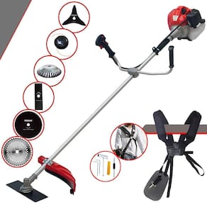 Roçadeira Anmax CG520P À Gasolina 2T 52cc 2,2HP 6 Em 1 Com Carretel + Faca 2 Pontas + Faca 3 Pontas + Faca 40 Dentes + Faca 80 Dentes + Escova de Aço