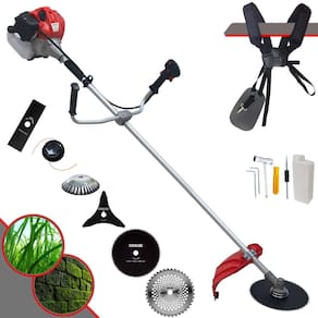 Roçadeira À Gasolina Anmax CG520P-TB 2T 52cc 2,2HP Com Lâmina Facão + Lâmina 3 Pontas + Lâmina 40 Dentes + Lâmina 80 Dentes + Escova de Aço + Carretel