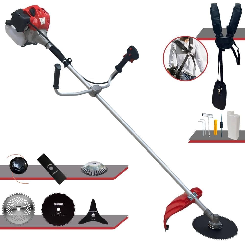 Roçadeira À Gasolina Anmax CG520P 2T 2,2HP 52cc 10.000rpm + Kit Extra de Lâmina 3 Pontas, Lâmina 40 Dentes, Lâmina 80 Dentes e Escova de Aço 38 Cerdas