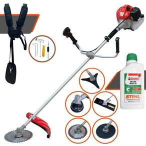 Roçadeira Robusta Anmax CG520P-TB 52cc 2,2HP Com Carretel de Nylon + Lâmina Facão + Lâmina 3 Pontas + Lâmina 40 Dentes + Lâmina 80 Dentes + ÓLEO STIHL