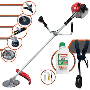 Roçadeira Anmax CG520-P À Gasolina 2T 52cc 2,2HP Com Faca 2 Pontas + Faca 3 Pontas + Faca 40 Dentes + Faca 80 Dentes + Carretel de Nylon + ÓLEO STIHL