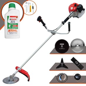 Cortador de Grama À Gasolina Anmax CG520-P 52cc 2,2HP 10.000rpm Roçadeira Lateral 6 Em 1 Com Carretel + Kit 4 Facas + Escova de Aço + ÓLEO STIHL 2T