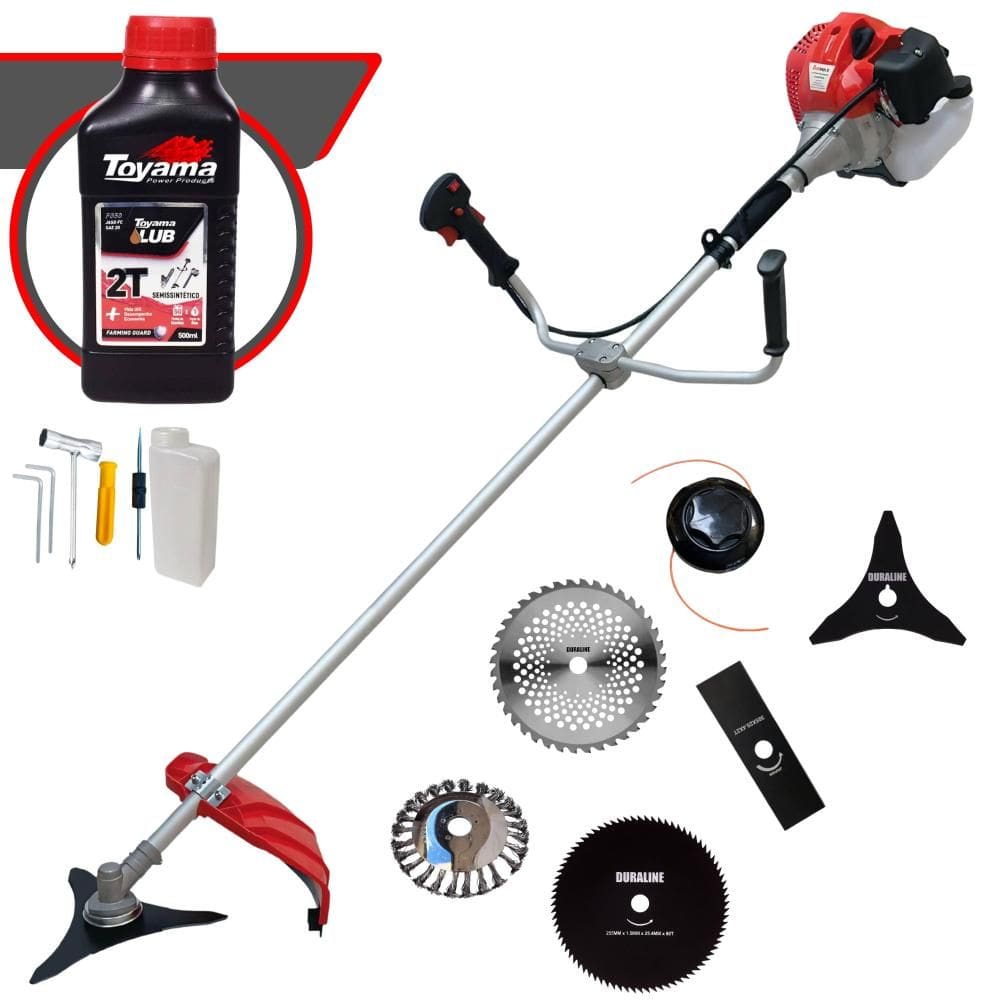 Roçadeira 6 Em 1 Anmax CG520P 52cc 2,2HP Com Carretel + Faca 2 Pontas + Faca 3 Pontas + Faca 40 Dentes + Faca 80 Dentes + Escova de Aço + ÓLEO TOYAMA
