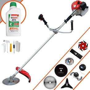 Roçadeira Anmax CG520P-TB 52cc 2T 2,2HP Com Carretel + Facas 2 Pontas, 3 Pontas, 6 Pontas, 40 Dentes, 80 Dentes, Trimmer e Escova de Aço + ÓLEO STIHL
