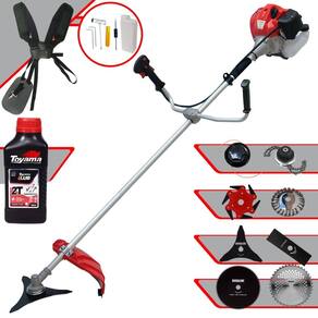 Roçadeira Anmax CG520P-TB 52cc 2T 2,2HP Com Carretel + Facas 2 Pontas, 3 Pontas, 6 Pontas, 40 Dentes, 80 Dentes, Trimmer e Escova de Aço + ÓLEO TOYAMA