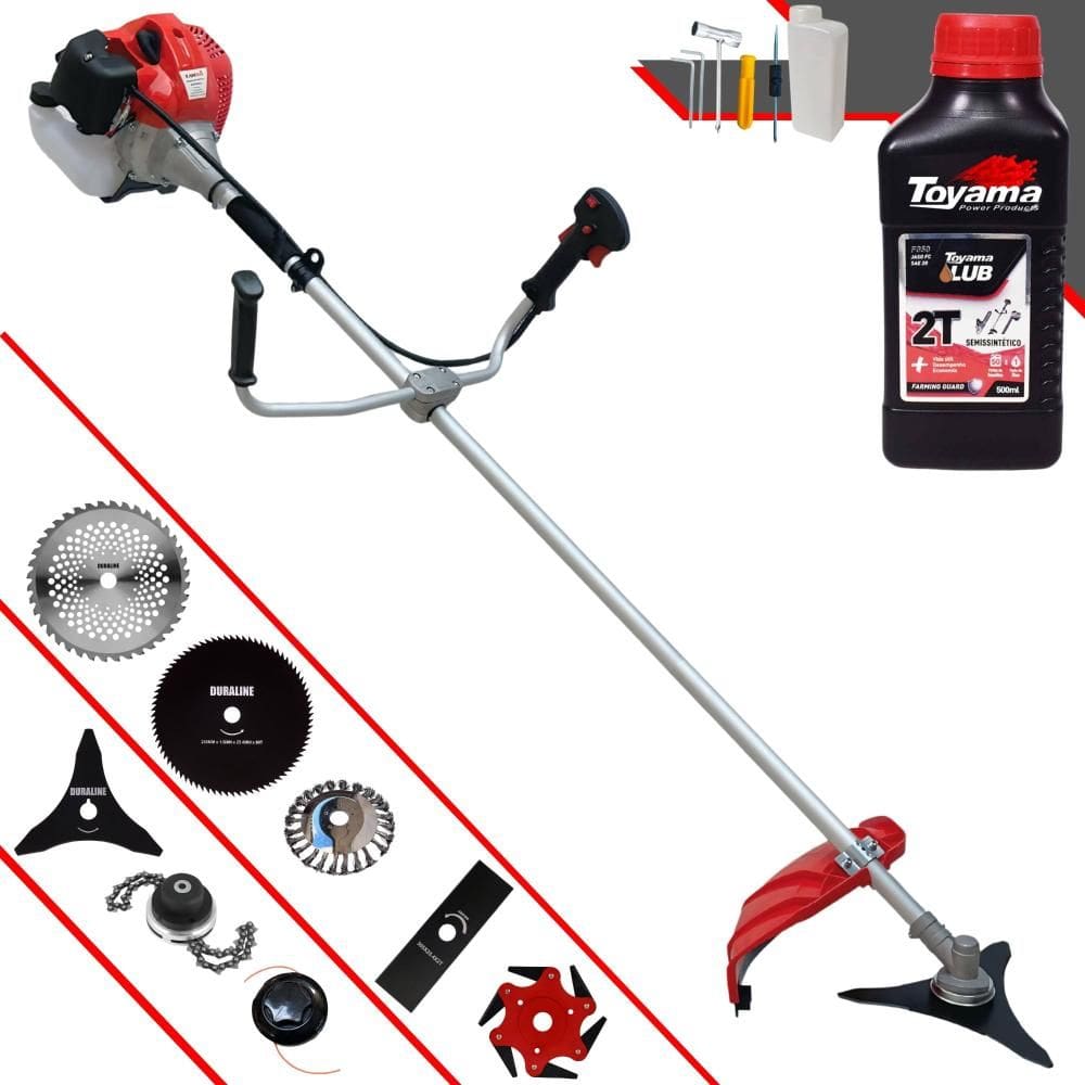 Roçadeira Lateral Anmax CG520P 52cc 2,2HP C/ Carretel + Faca 2 Pontas, 3 Pontas, 6 Pontas, 40 Dentes, 80 Dentes, Trimmer e Escova de Aço + ÓLEO TOYAMA