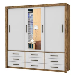 Guarda Roupa Anjos 3 Portas 9 Gavetas Com Espelho Gold Demolição/Branco - Carioca Móveis
