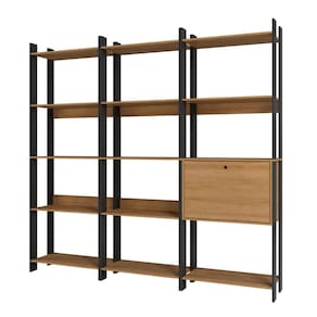 Kit 3 Estantes para Livros 1 Porta 15 Prateleiras Estilo Industrial Lâmina Madeira/Preto - BRV Móveis