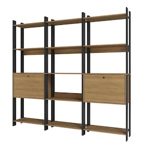 Kit 3 Estantes para Livros 2 Portas 15 Prateleiras Estilo Industrial Lâmina Madeira/Preto - BRV Móveis