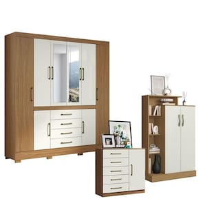 Guarda Roupa Casal Nápole 2045149 com Armário Multiuso Florença 2000199 e Cômoda Sapateira Milão 2014145 Atacama Off White - Aramóveis