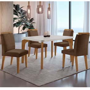 Conjunto Sala de Jantar Mesa Liz 120cm MDF Canto Copo e 4 Cadeiras Athenas Moderna