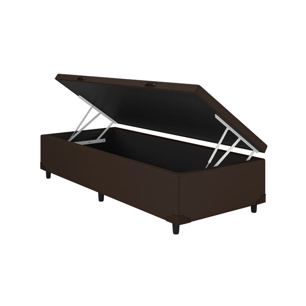 Baú Solteiro Suede Marrom 88x188 Blindado