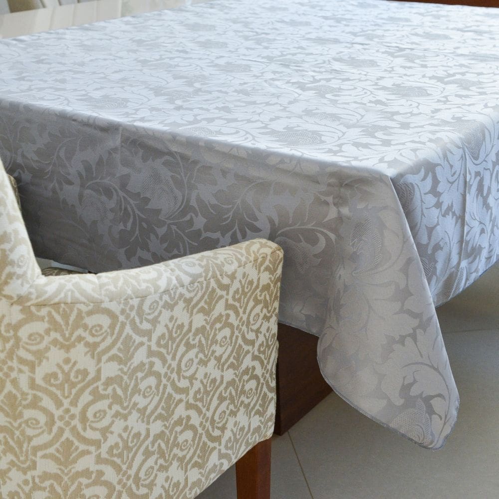 Toalha De Mesa Jacquard 6 Lugares Retangular 2.1x1.4m Cinza