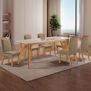 Mesa de Jantar 6 Lugares Florida com Vidro Castanho Cinamomo/Capuccino - Lj Móveis