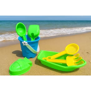 Kit Brinquedos de Praia Infantil Barquinho com Baldinho De Areia Criança