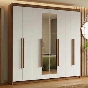 Guarda-Roupa Casal 8 Portas Batentes com Espelho Rustic/Branco/Rustic Saturno Madesa