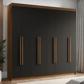 Guarda-Roupa Casal 8 Portas Batentes Rustic/Preto/Rustic Venus Madesa