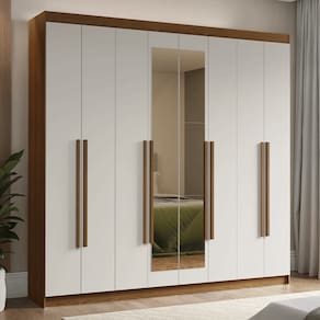 Guarda-Roupa Casal 8 Portas Batentes com Espelho Rustic/Branco/Rustic Venus Madesa