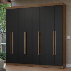 Guarda-Roupa Casal 8 Portas Batentes Rustic/Preto/Rustic Netuno Madesa