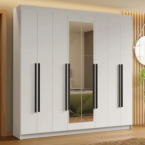 Guarda-Roupa Casal 8 Portas Batentes com Espelho Branco/Branco/Preto Saturno Madesa