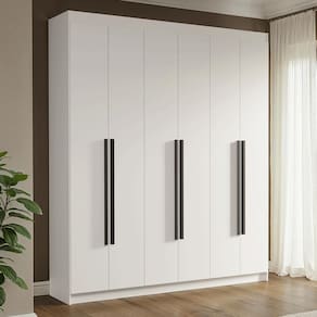 Guarda-Roupa Casal 6 Portas Batentes Branco/Branco/Preto Venus Madesa