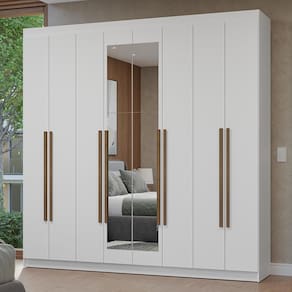 Guarda-Roupa Casal 8 Portas Batentes com Espelho Branco/Branco/Rustic Netuno Madesa