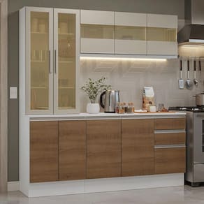 Armário de Cozinha Compacta 100% MDF 180 cm Branco/Rustic/Crema Smart Madesa 03