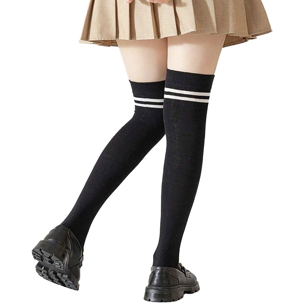 Meia Colegial 5/8 até Joelho Cosplay Fantasia - Fio 40 Modelo Grosso com 2 Listras