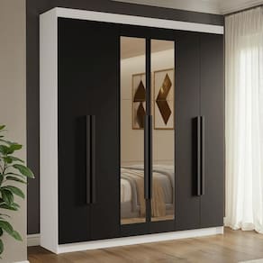 Guarda-Roupa Casal 6 Portas Batentes com Espelho Branco/Preto/Preto Venus Madesa
