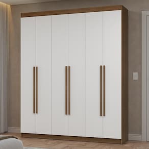 Guarda-Roupa Casal 6 Portas Batentes Rustic/Branco/Rustic Netuno Madesa