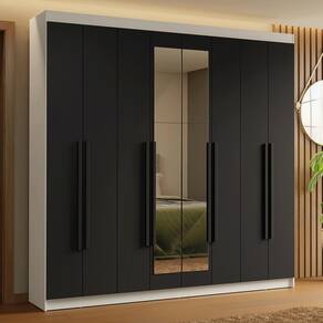 Guarda-Roupa Casal 8 Portas Batentes com Espelho Branco/Preto/Preto Saturno Madesa