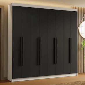 Guarda-Roupa Casal 8 Portas Batentes Branco/Preto/Preto Saturno Madesa
