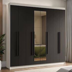 Guarda-Roupa Casal 8 Portas Batentes com Espelho Branco/Preto/Preto Venus Madesa