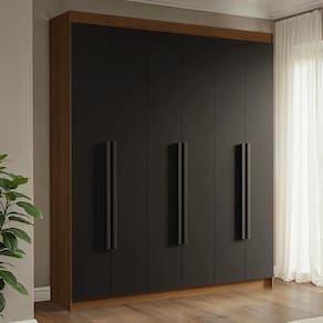 Guarda-Roupa Casal 6 Portas Batentes Rustic/Preto/Preto Venus Madesa