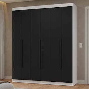 Guarda-Roupa Casal 6 Portas Batentes Branco/Preto/Preto Netuno Madesa