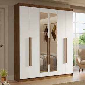 Guarda-Roupa Casal 6 Portas Batentes com Espelho Rustic/Branco/Rustic Saturno Madesa